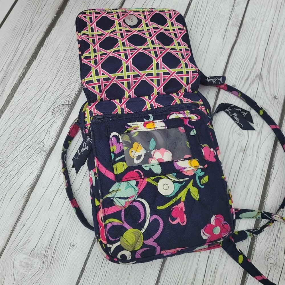 Vera Bradley Hipster Crossbody RIBBONS Winter 2012 Navy Blue Floral Pink - Picture 5 of 16